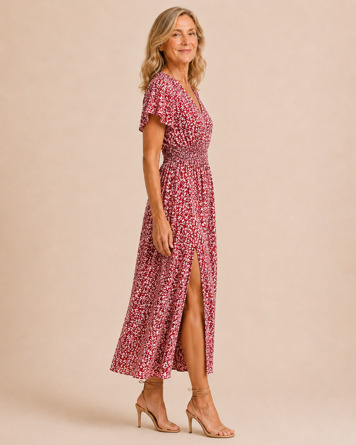 Yvonne | Floral Flutter Sleeve Split Dress