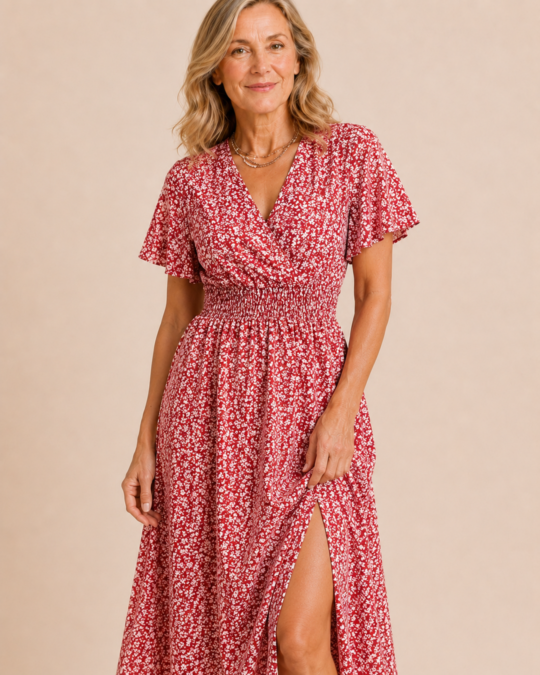 Yvonne | Floral Flutter Sleeve Split Dress