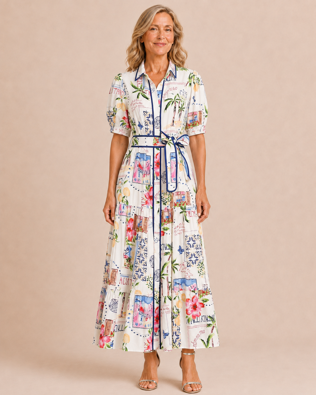 Marley | Cotton Linen Floral Tie Waist Dress