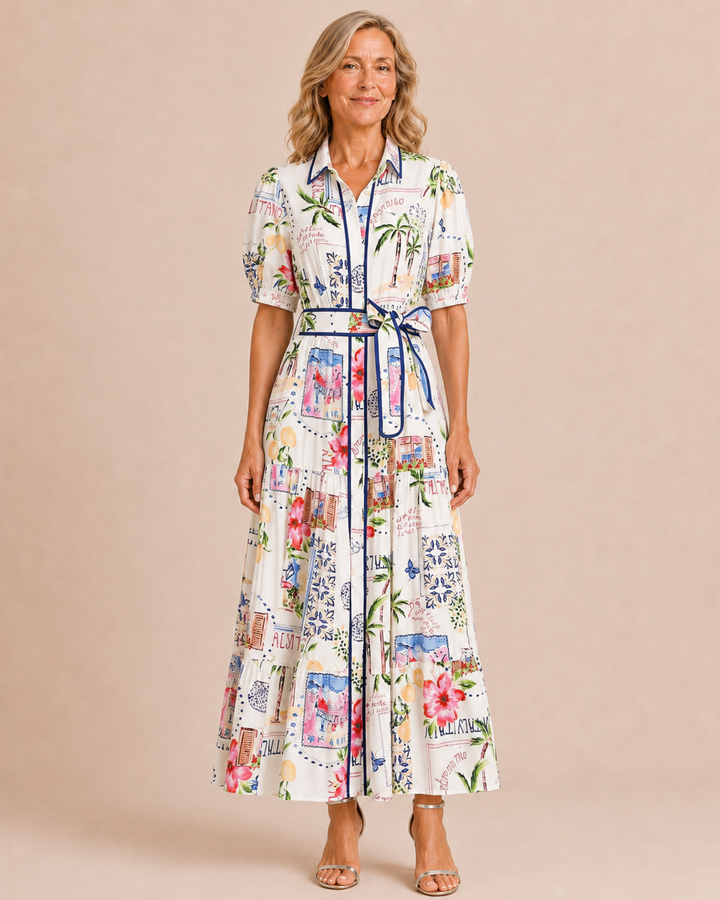 Marley | Cotton Linen Floral Tie Waist Dress