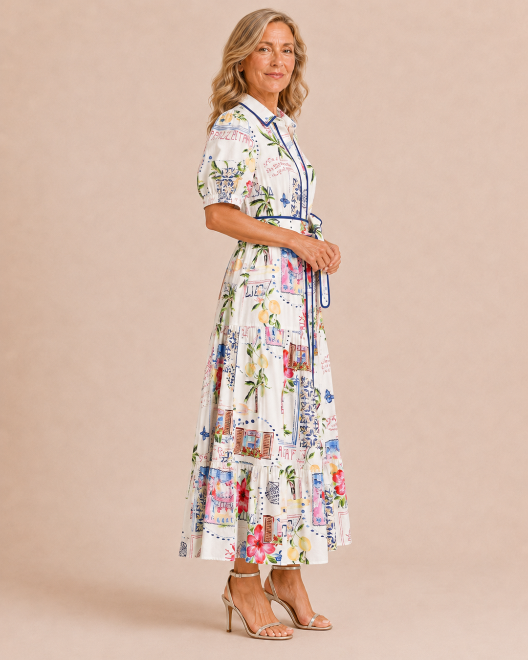 Marley | Cotton Linen Floral Tie Waist Dress