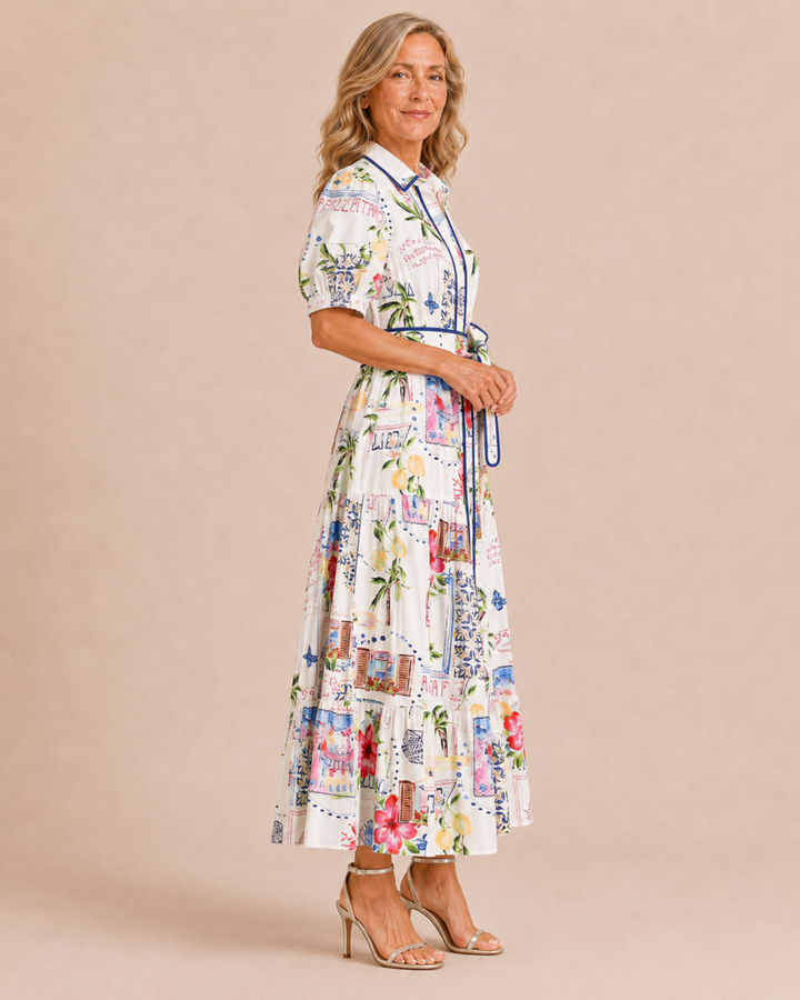 Marley | Cotton Linen Floral Tie Waist Dress