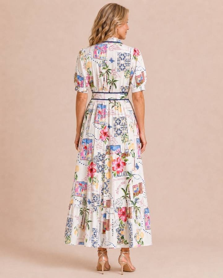 Marley | Cotton Linen Floral Tie Waist Dress