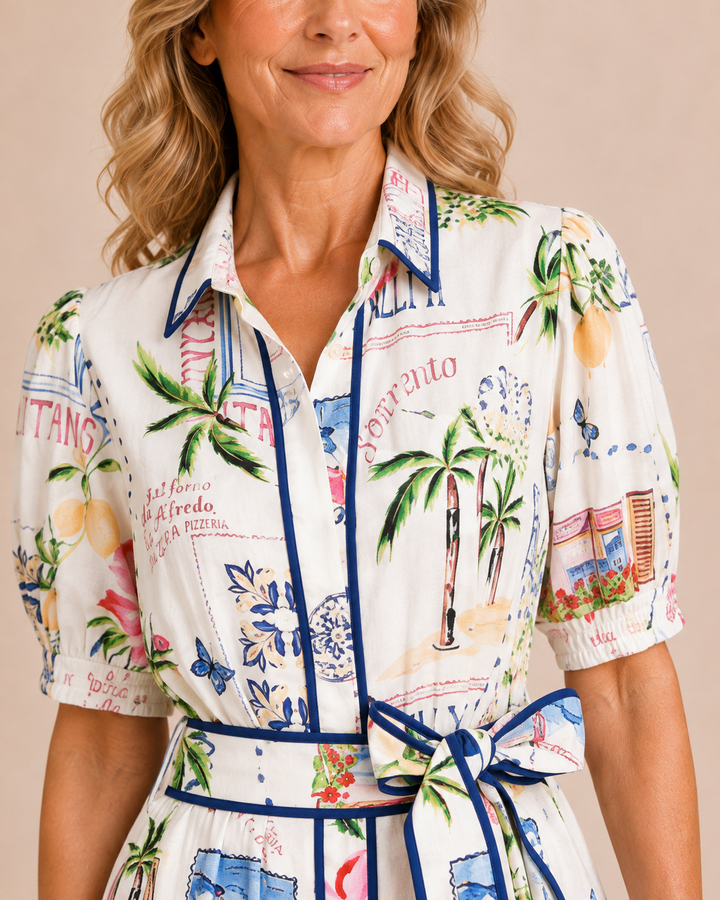 Marley | Cotton Linen Floral Tie Waist Dress