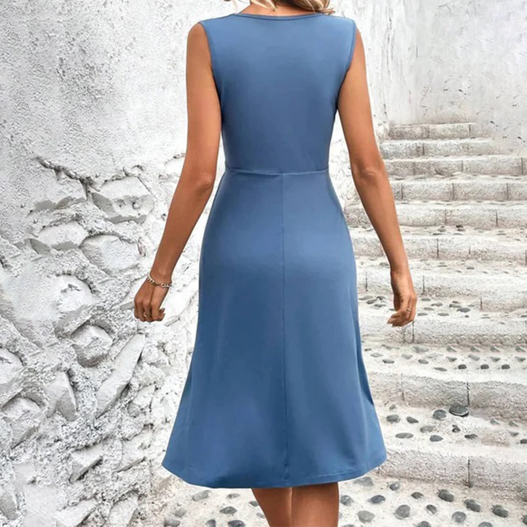 Athena | Women's Elegant Ruched Sleeveless Midi Dress