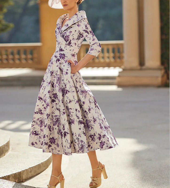 Elegant Midi Dress | Women's Dress with Floral Print & Structured Fit | Perfect for Wedding Guests and Formal Events