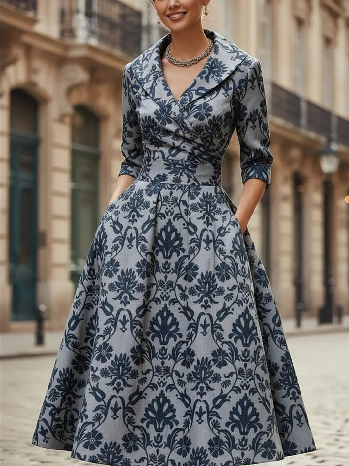 Elegant Midi Dress | Women's Dress with Floral Print & Structured Fit | Perfect for Wedding Guests and Formal Events