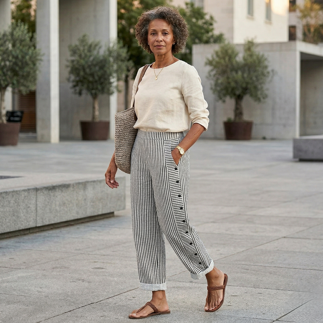 REA | COMFORTABLE STRIPED CASUAL PANTS