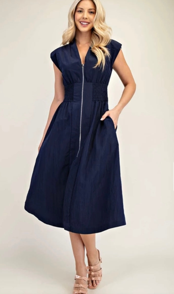 Adeline | Zip Front Midi Dress