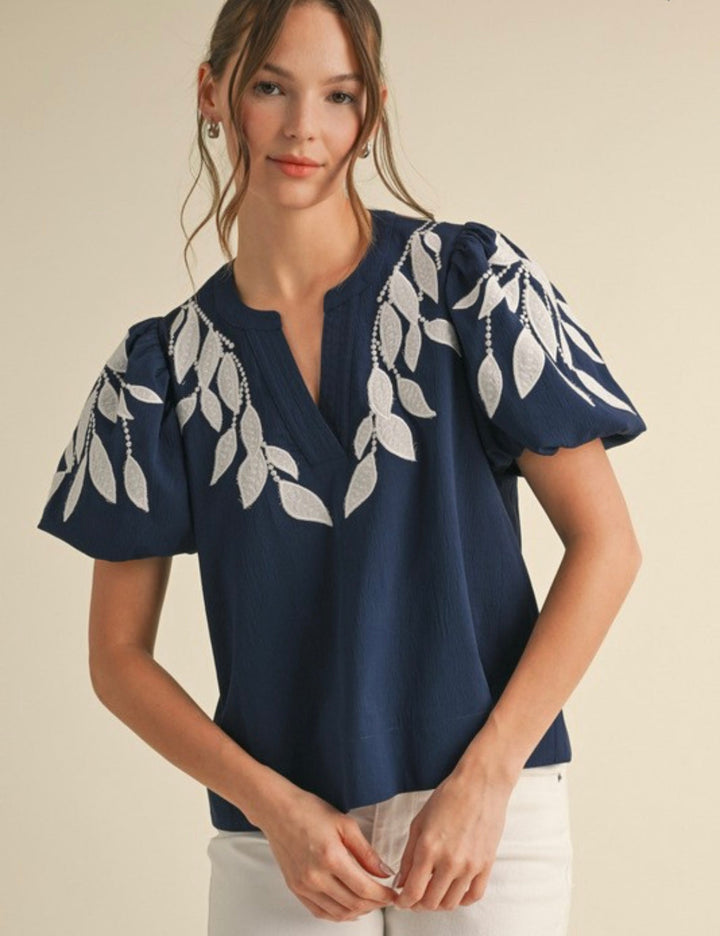 Kate | Embroidered Puff Sleeve Top