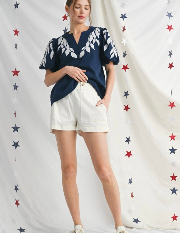 Kate | Embroidered Puff Sleeve Top