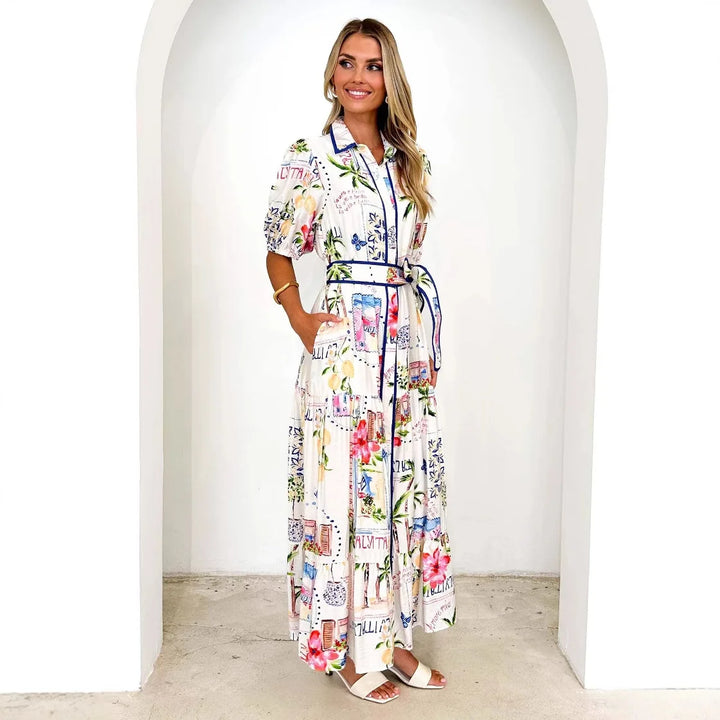 Marley | Cotton Linen Floral Tie Waist Dress