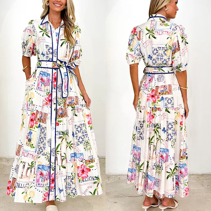 Marley | Cotton Linen Floral Tie Waist Dress