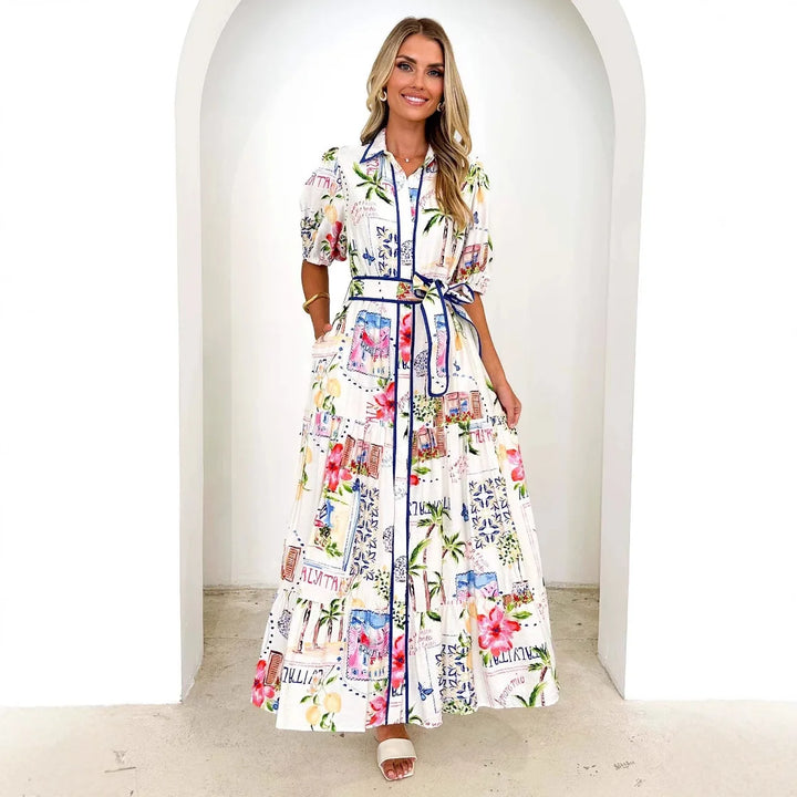 Marley | Cotton Linen Floral Tie Waist Dress