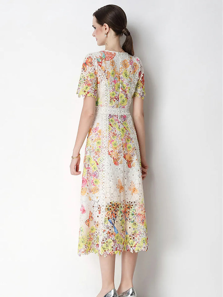 Rosalyn | Openwork Lace Fitted Midi Dress