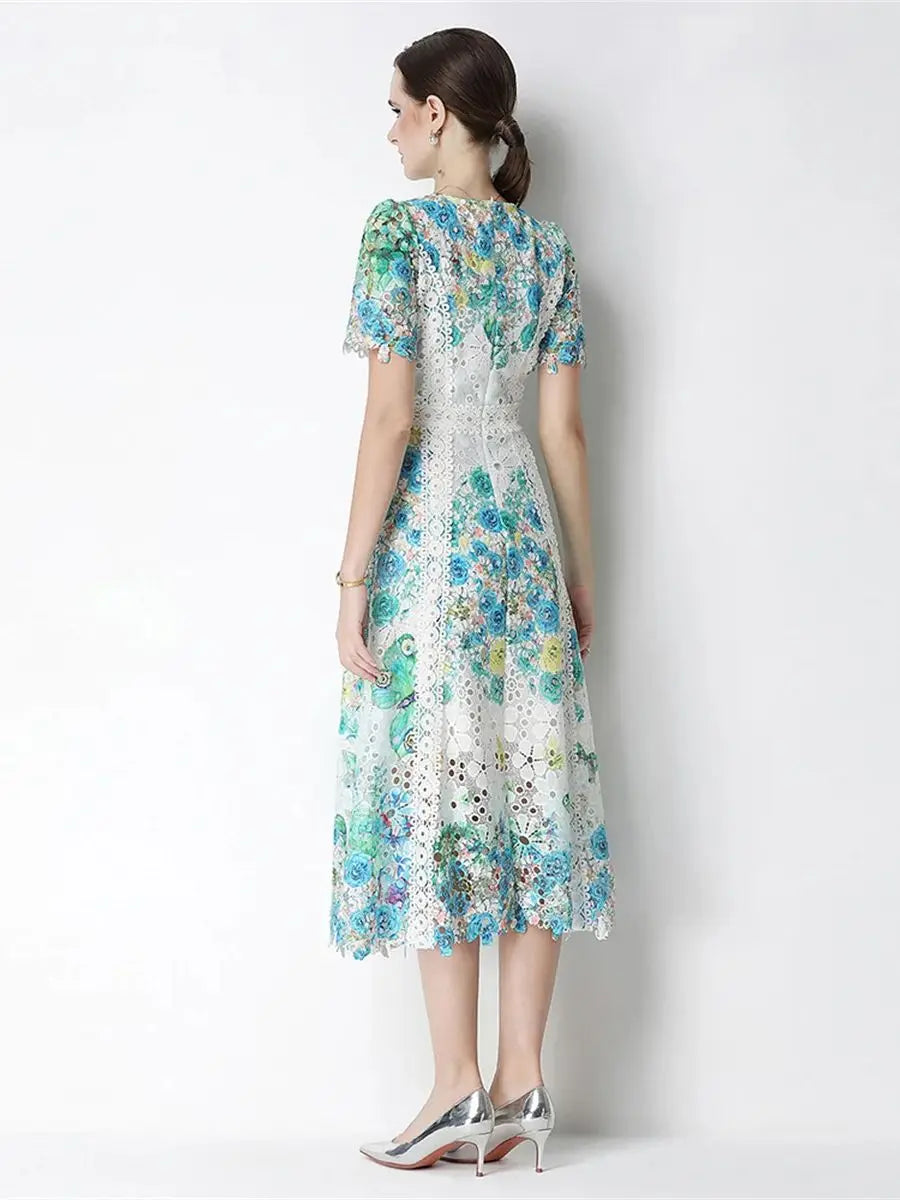 Rosalyn | Openwork Lace Fitted Midi Dress