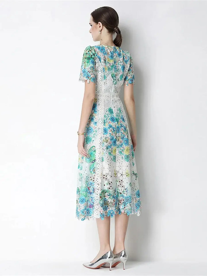 Rosalyn | Openwork Lace Fitted Midi Dress