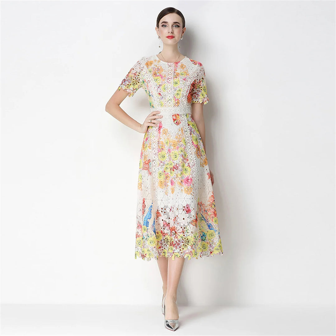 Rosalyn | Openwork Lace Fitted Midi Dress