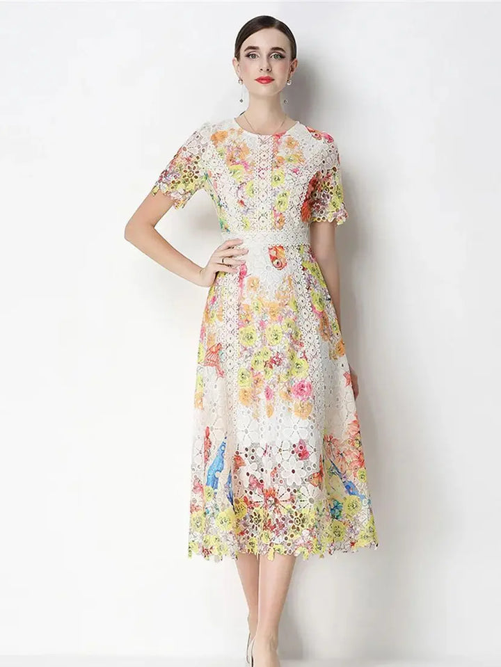 Rosalyn | Openwork Lace Fitted Midi Dress