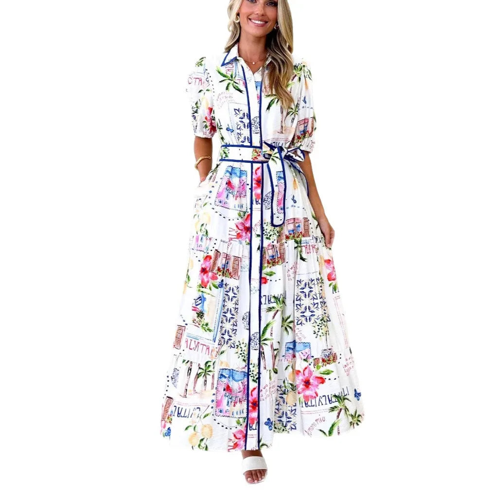Marley | Cotton Linen Floral Tie Waist Dress