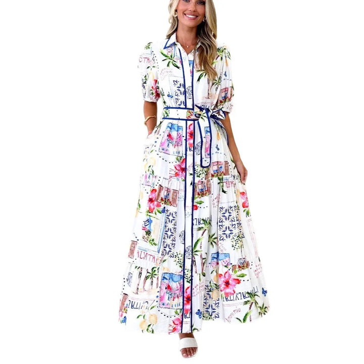 Marley | Cotton Linen Floral Tie Waist Dress