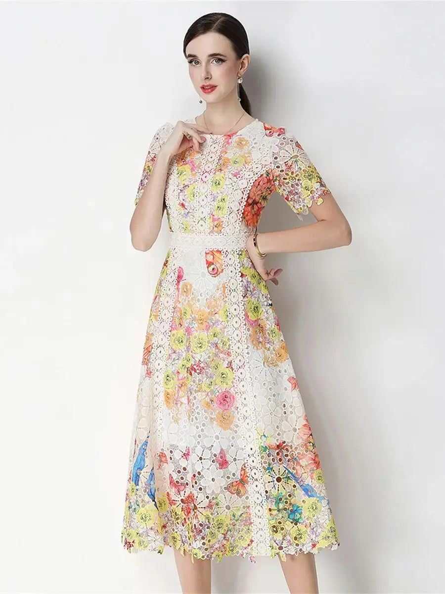 Rosalyn | Openwork Lace Fitted Midi Dress
