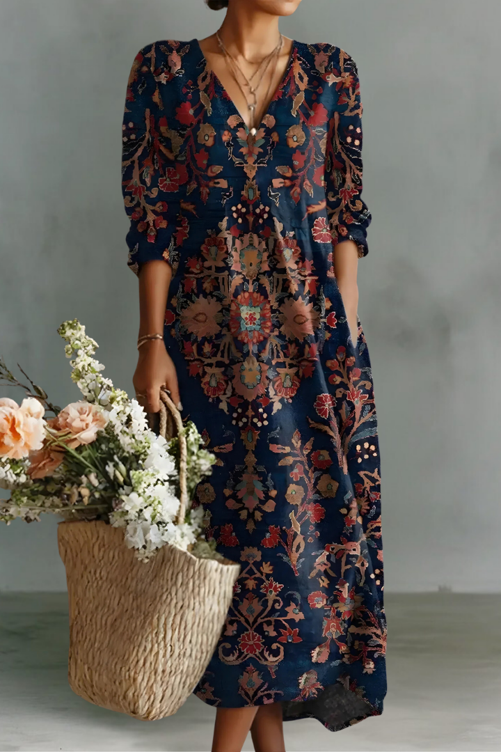 Addison | Linen V-Neck Long Sleeve Dress