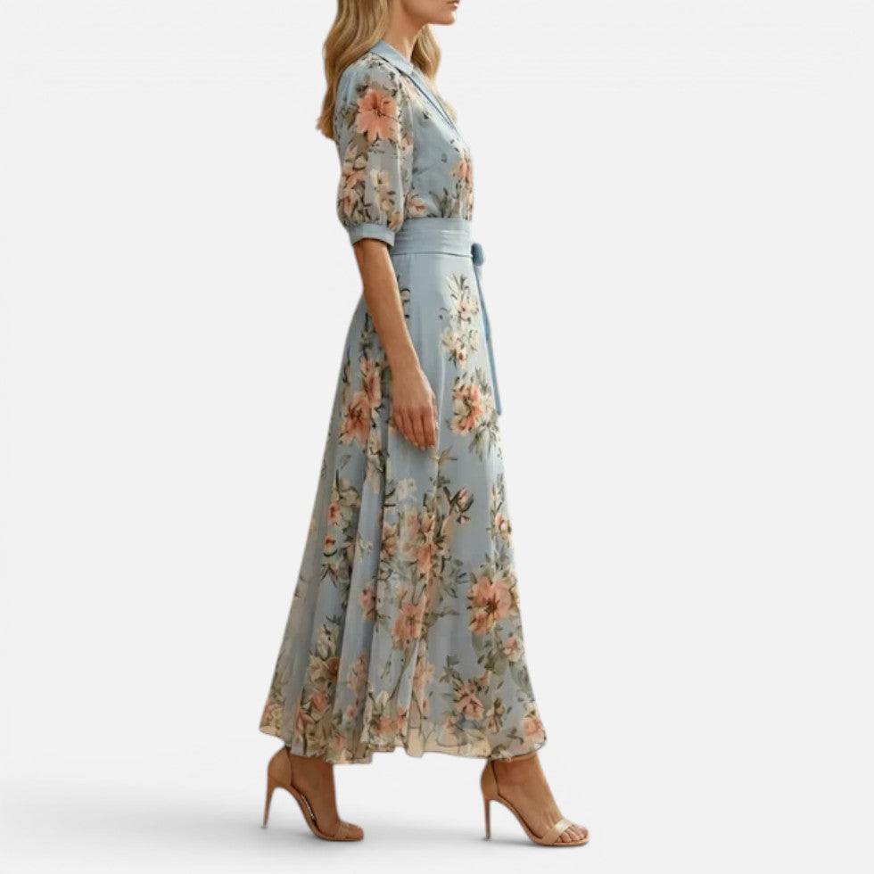 Floral Wrap Midi Dress With V Neck