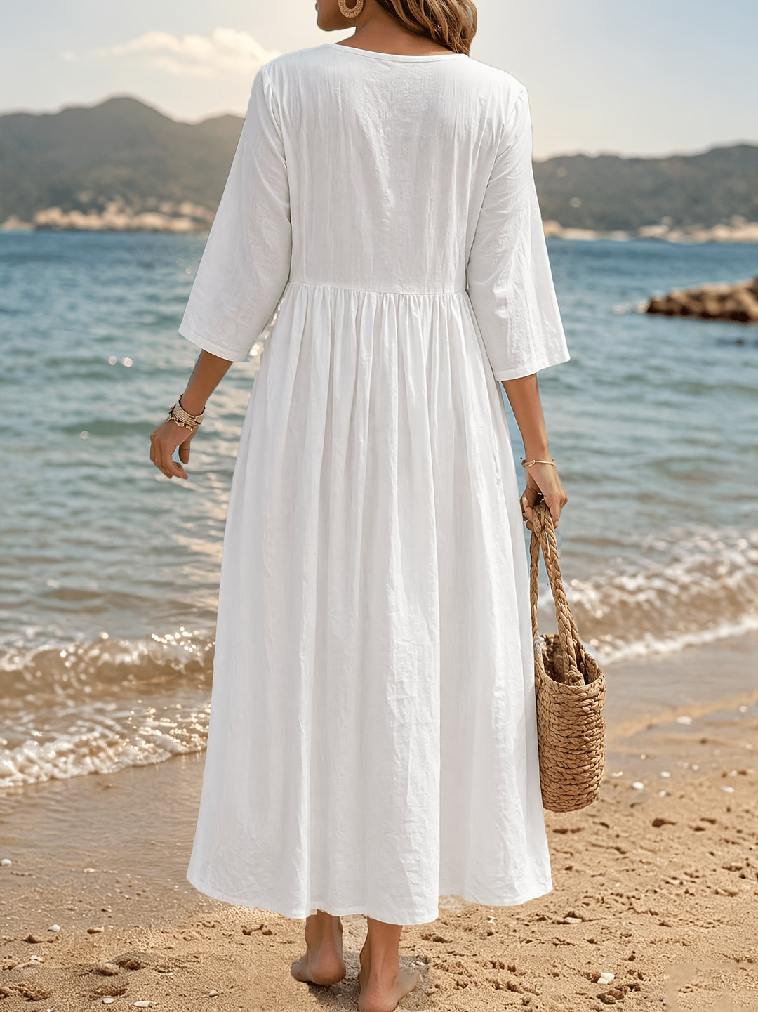 Rachel | Embroidered Square Neck A-Line Dress