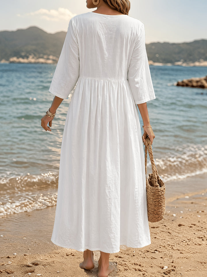 Rachel | Embroidered Square Neck A-Line Dress