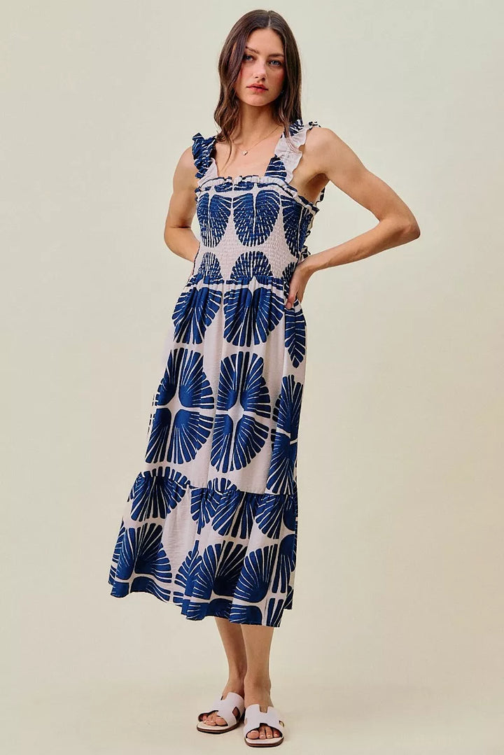 Delaney | Tiered Abstract Print Midi Dress