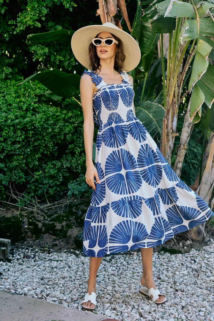 Delaney | Tiered Abstract Print Midi Dress