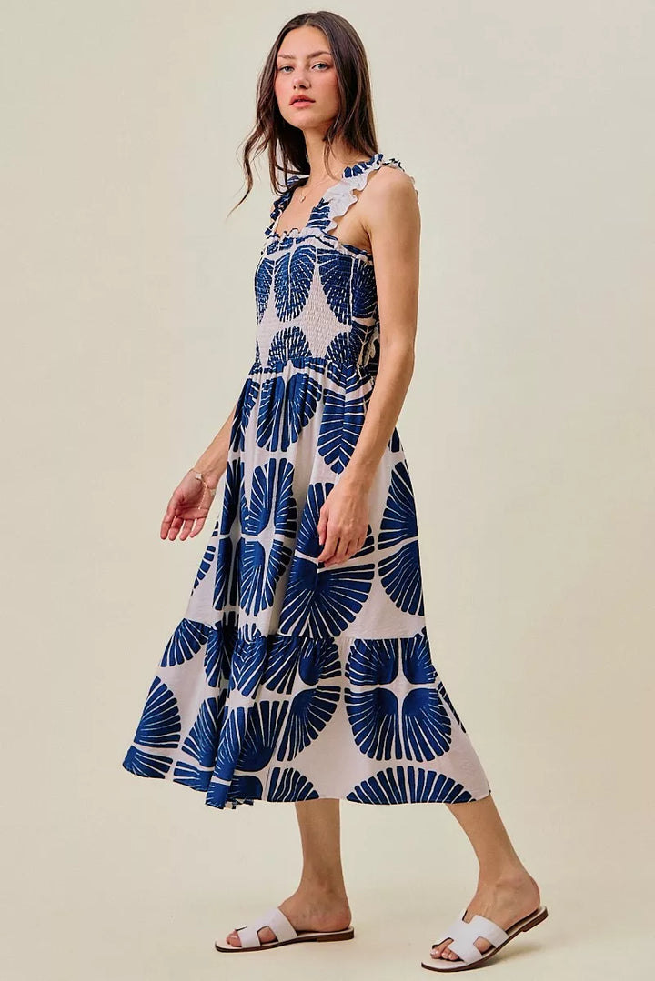 Delaney | Tiered Abstract Print Midi Dress