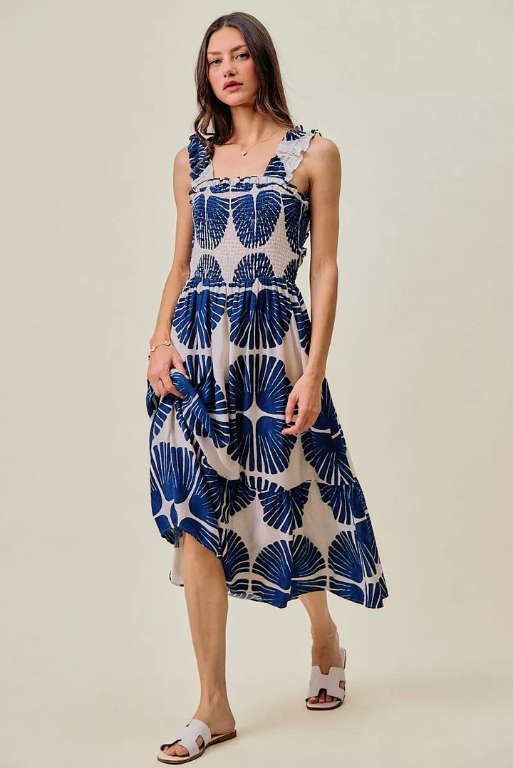 Delaney | Tiered Abstract Print Midi Dress