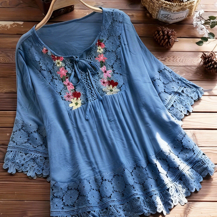 Jenna | Lace Patchwork Long Sleeve Shirt