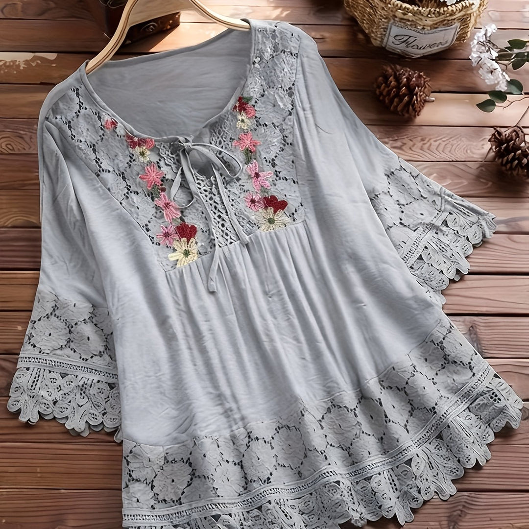 Jenna | Lace Patchwork Long Sleeve Shirt