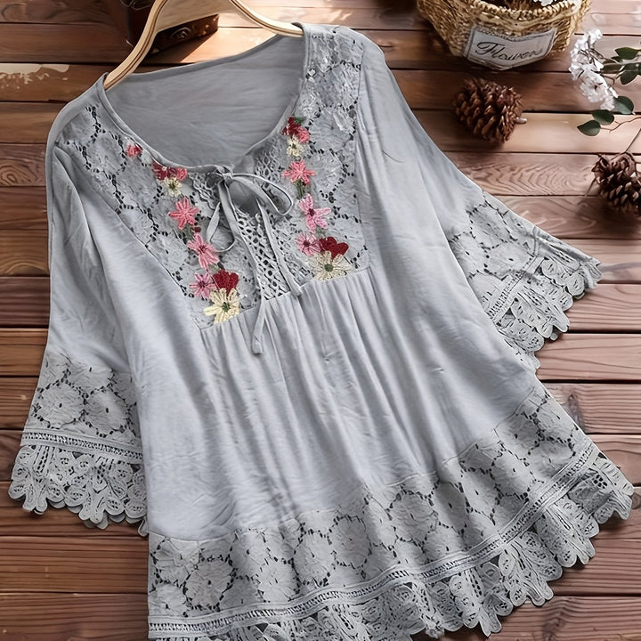 Jenna | Lace Patchwork Long Sleeve Shirt