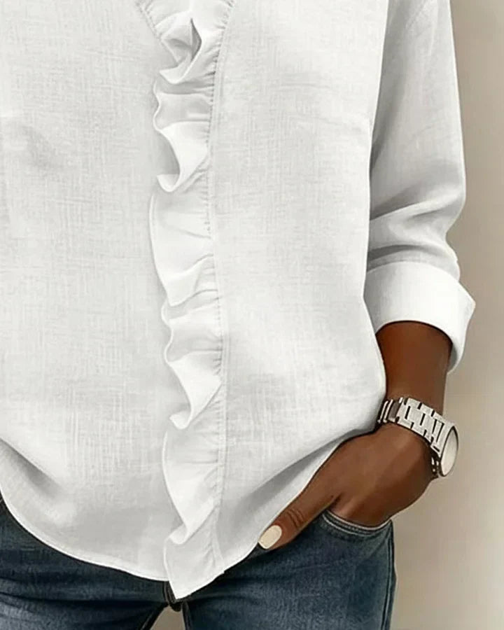 AIRA™|RUFFLED V-NECK BLOUSE