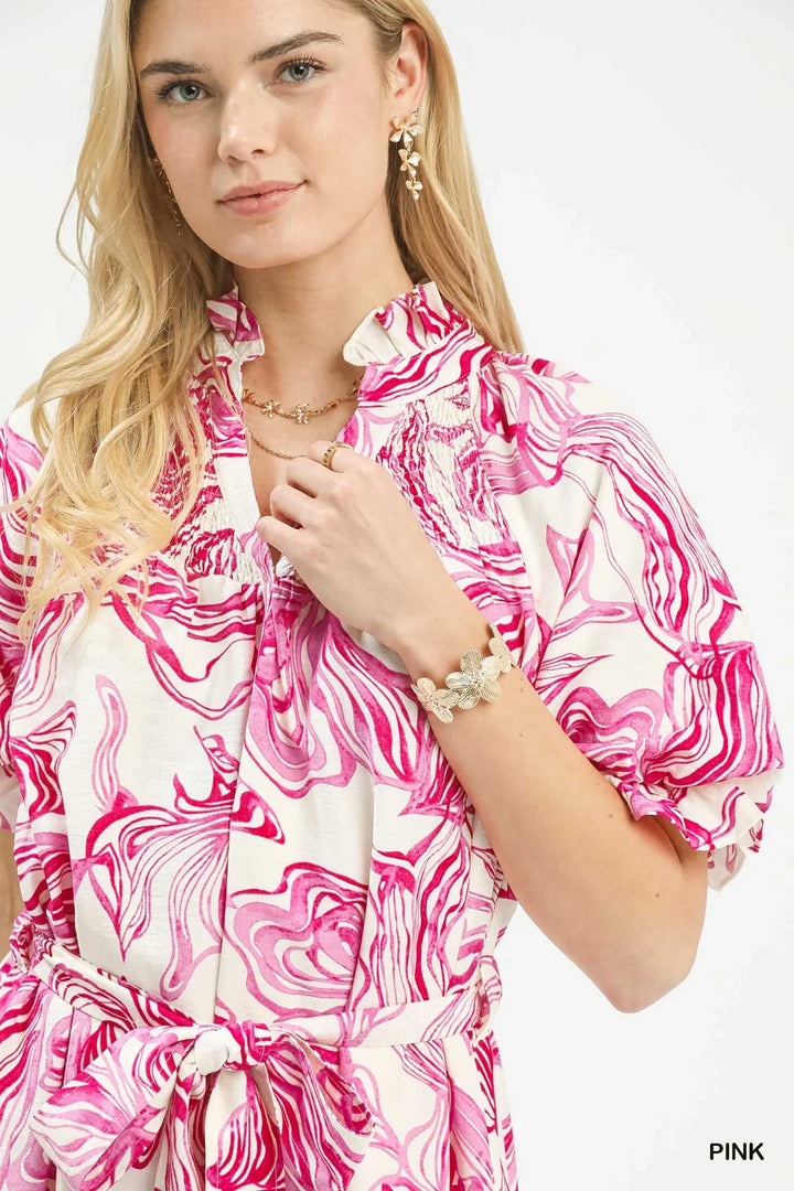 Willa | Abstract Print Smocked Midi Dress