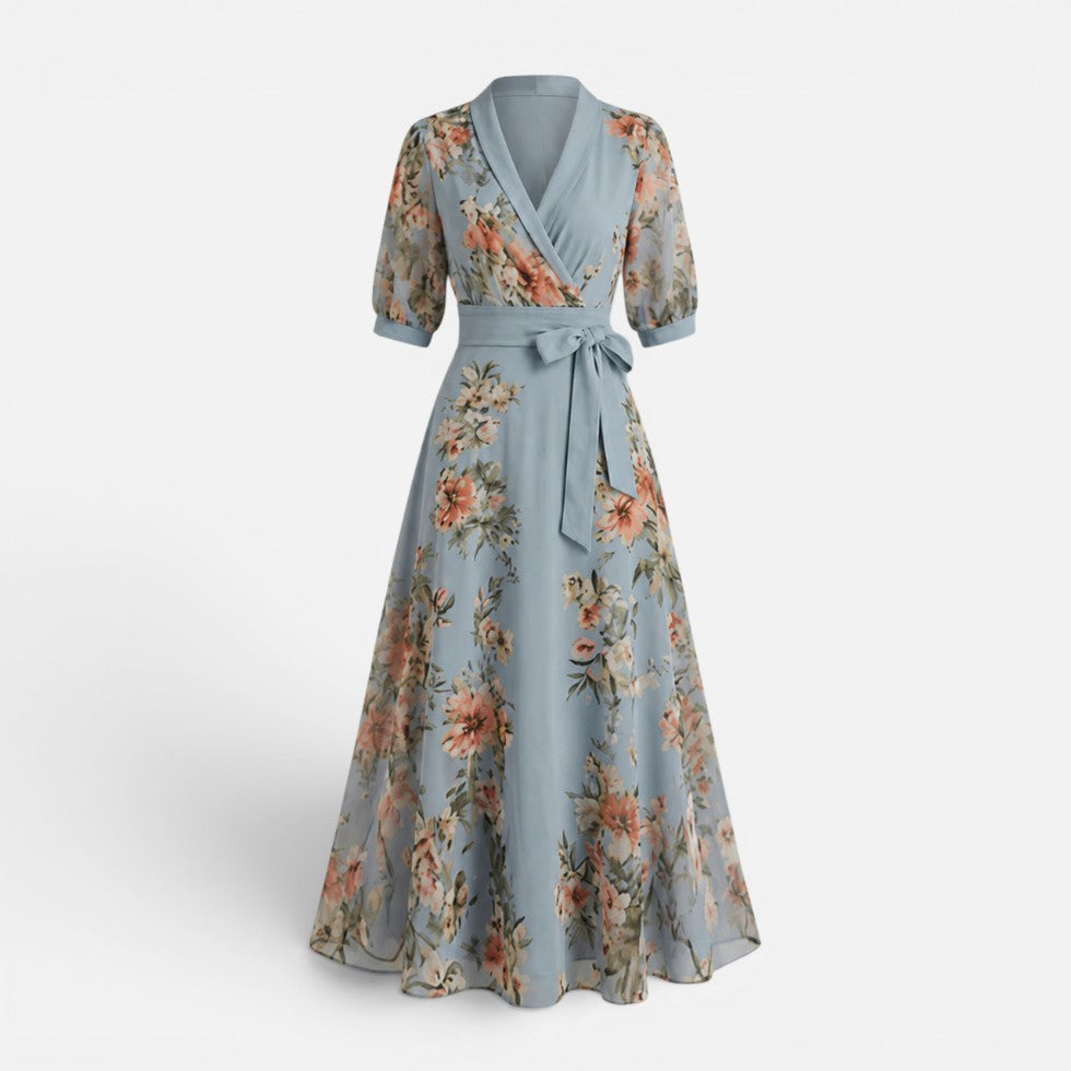 Floral Wrap Midi Dress With V Neck
