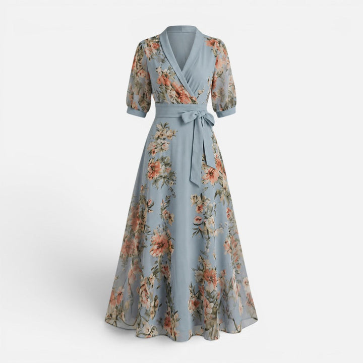 Floral Wrap Midi Dress With V Neck
