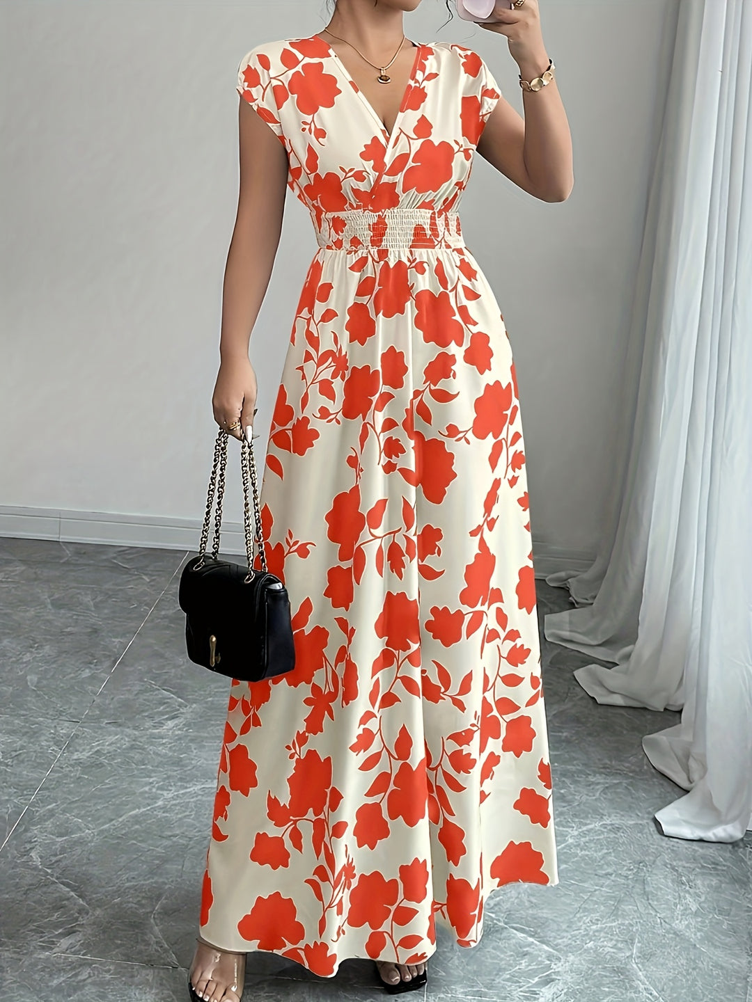 Carly | Floral V-Neck A-Line Maxi Dress