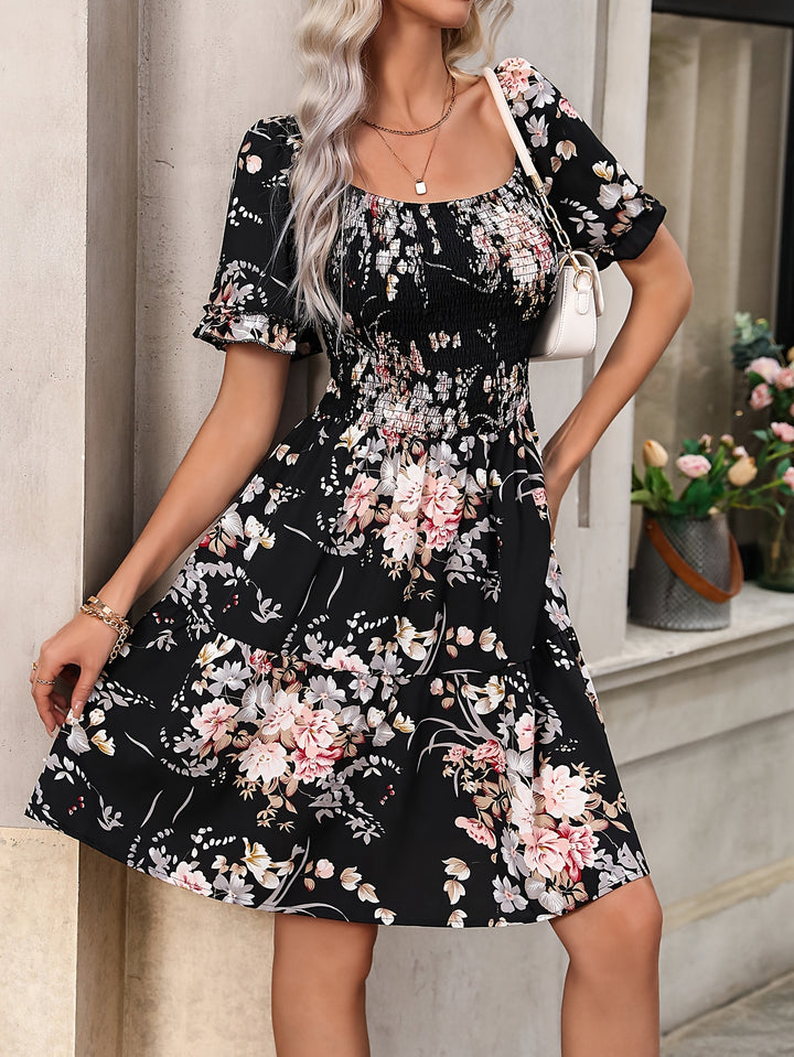 Denise | Floral Square Neck Ruffle Dress