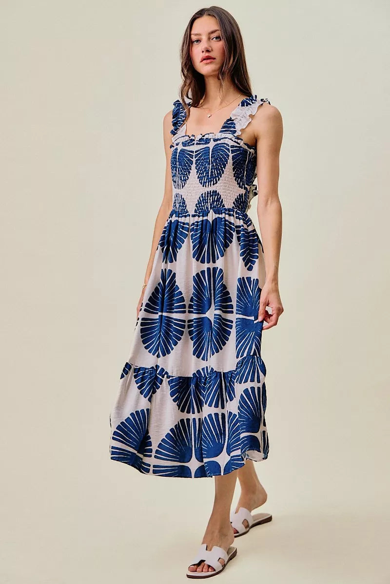 Delaney | Tiered Abstract Print Midi Dress