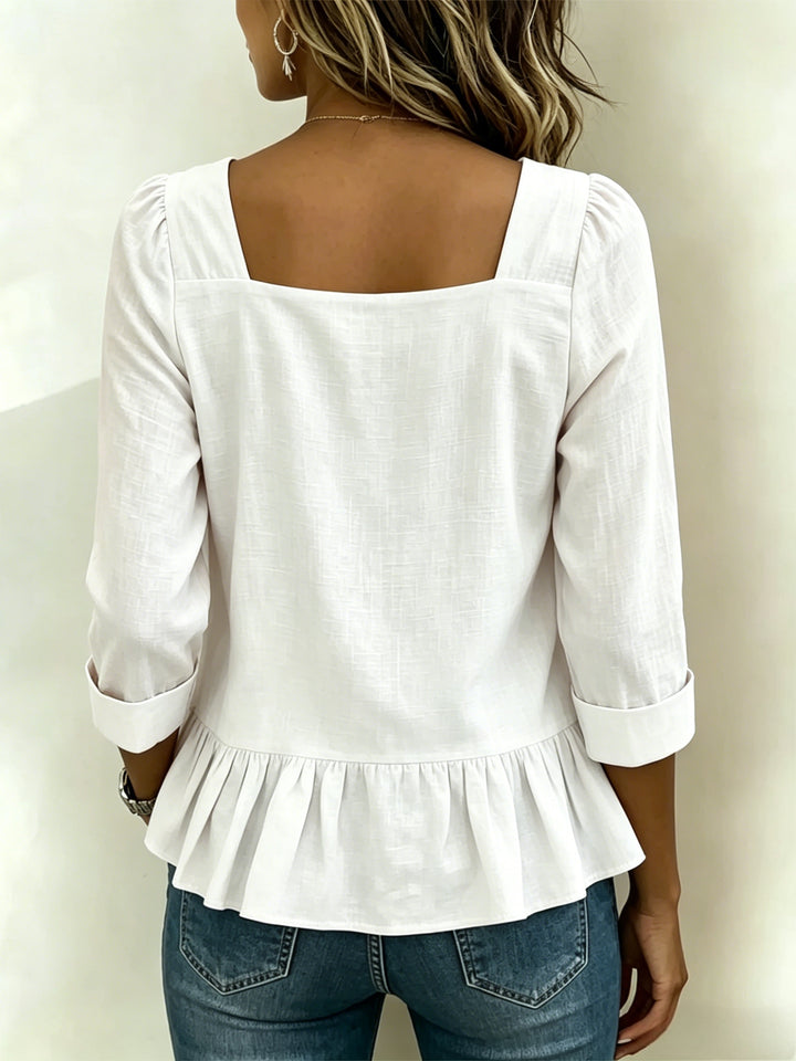 Leah | Puff Sleeve Linen Blouse