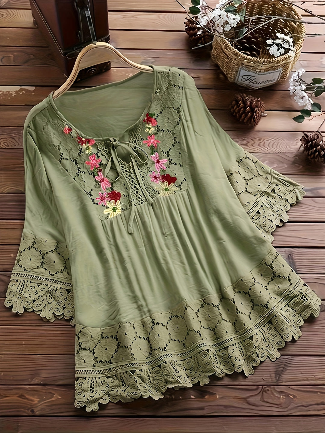 Jenna | Lace Patchwork Long Sleeve Shirt