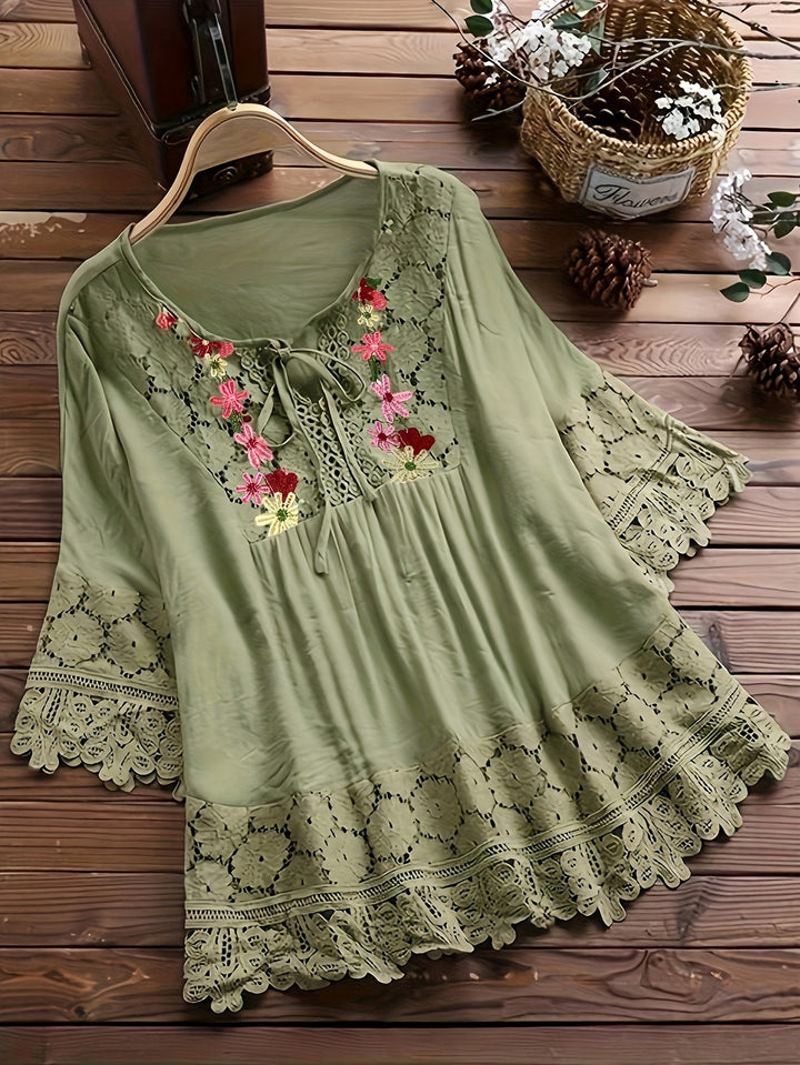 Jenna | Lace Patchwork Long Sleeve Shirt