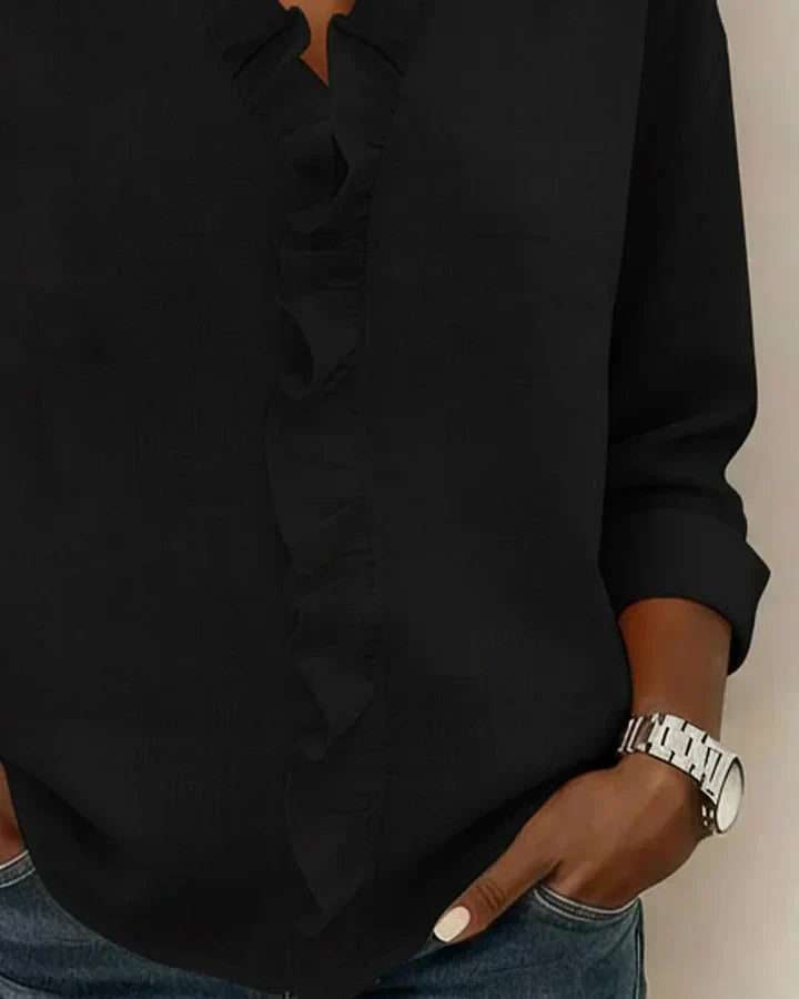 AIRA™|RUFFLED V-NECK BLOUSE