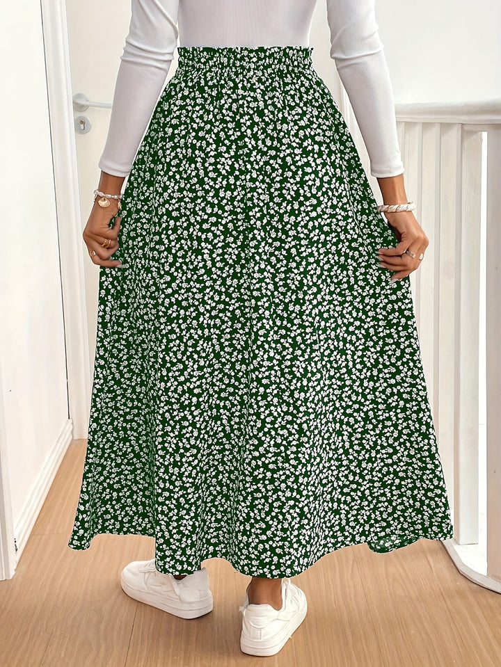 Vanessa | Red Ditsy Floral Split Maxi Skirt