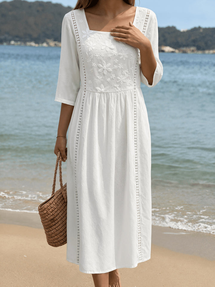 Rachel | Embroidered Square Neck A-Line Dress